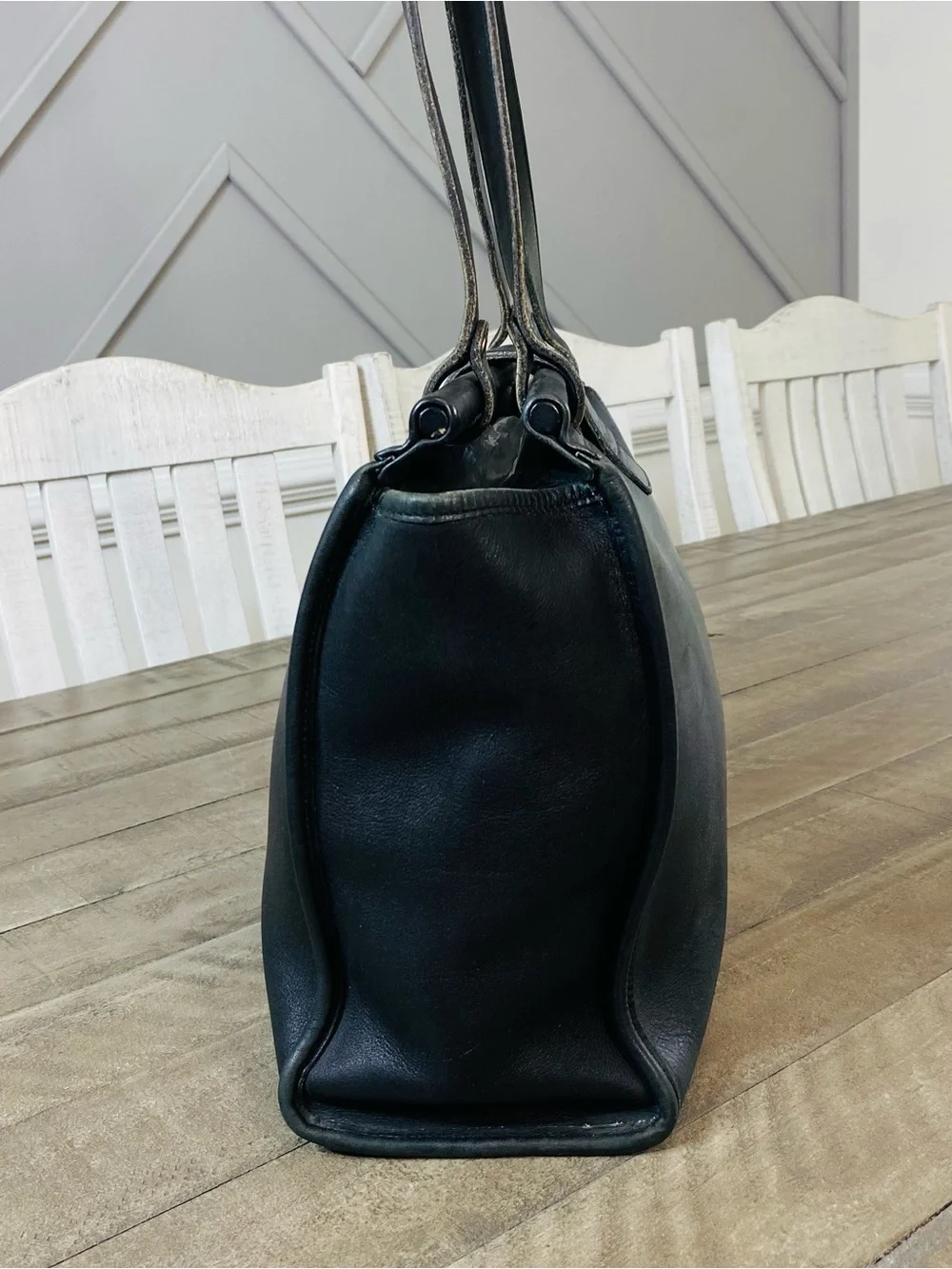 90s Vintage Coach Barclay Tote Black Glove Tanned Leather Business Bag USA - Picture 6 of 14